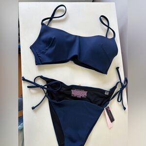 Victoria's Secret Navy Ribbed Bandeau & Tie-Side Bikini Set